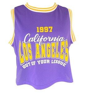 1997 California LA crop top purple and yellow junior L